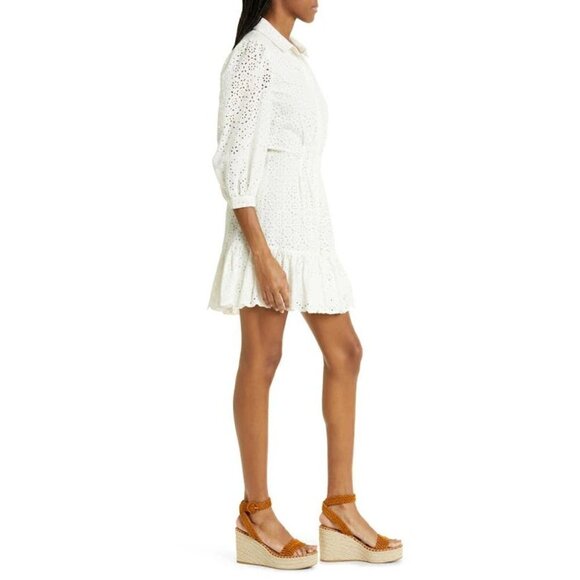 VERONICA BEARD Kylan Eyelet Cotton Shirtdress in White Size 2 - Picture 11 of 12